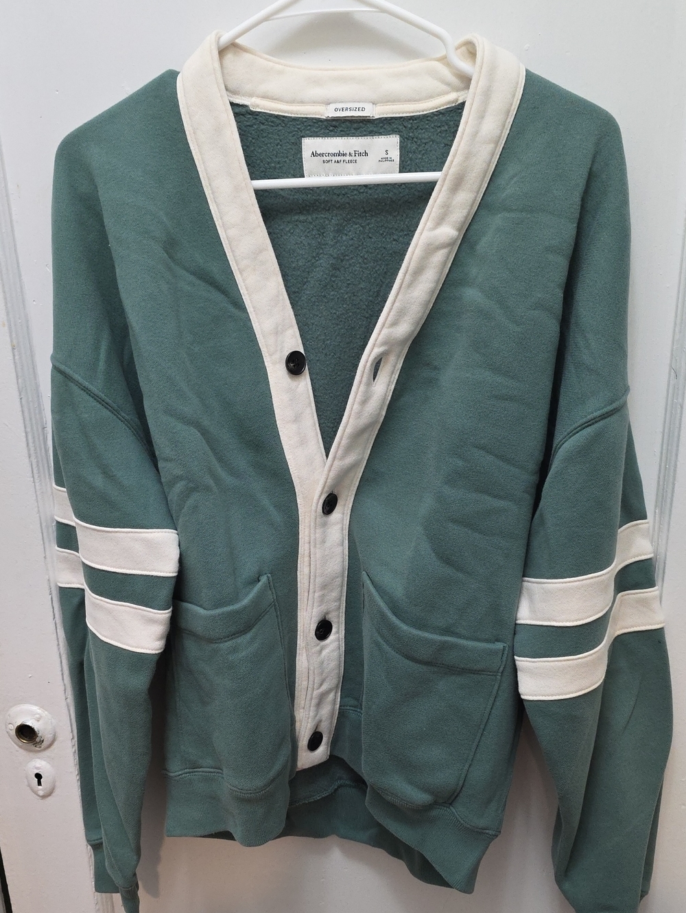 Abercrombie & Fitch Green Cardigan with Cream Trim